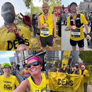A collage of photos of DENS runners at the London Marathon